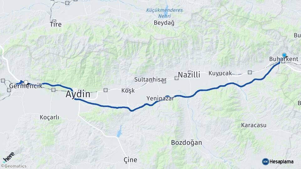 Aydın Buharkent Germencik Arası Kaç Km - Yol Haritası