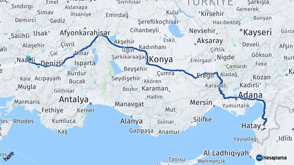 Aydın Buharkent Hatay Arası Kaç Km - Yol Haritası