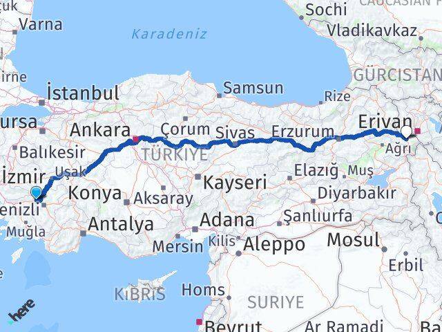 Aydın Buharkent Iğdır Arası Kaç Km - Yol Haritası