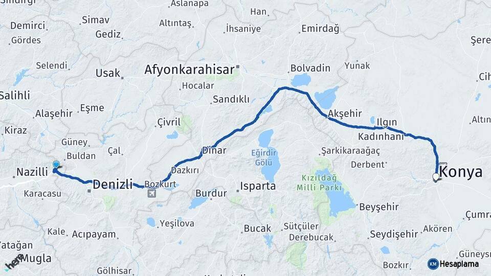 Aydın Buharkent Konya Arası Kaç Km - Yol Haritası