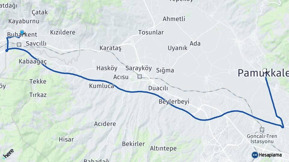 Aydın Buharkent Pamukkale Denizli Arası Kaç Km - Yol Haritası