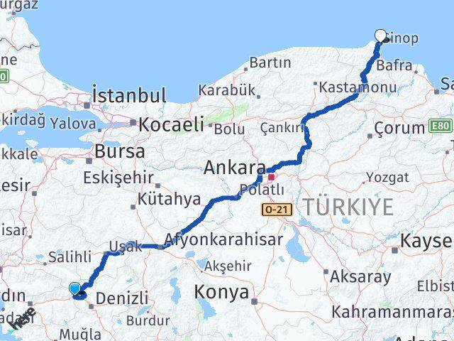 Aydın Buharkent Sinop Arası Kaç Km - Yol Haritası