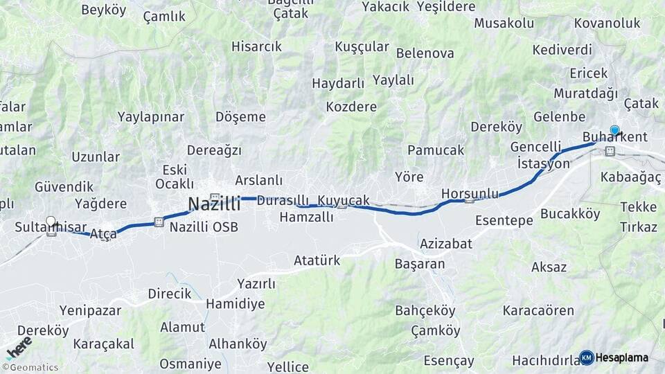 Aydın Buharkent Sultanhisar Arası Kaç Km - Yol Haritası