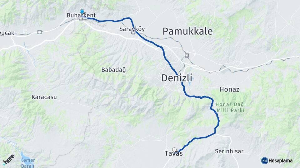 Aydın Buharkent Tavas Denizli Arası Kaç Km - Yol Haritası