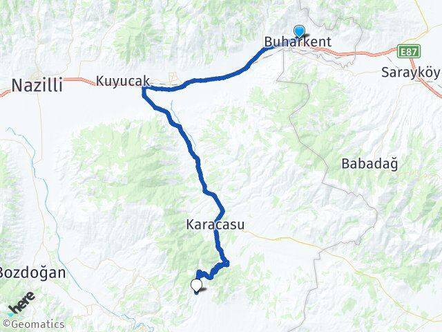 Aydın Buharkent Tepecik Karacasu Arası Kaç Km - Yol Haritası