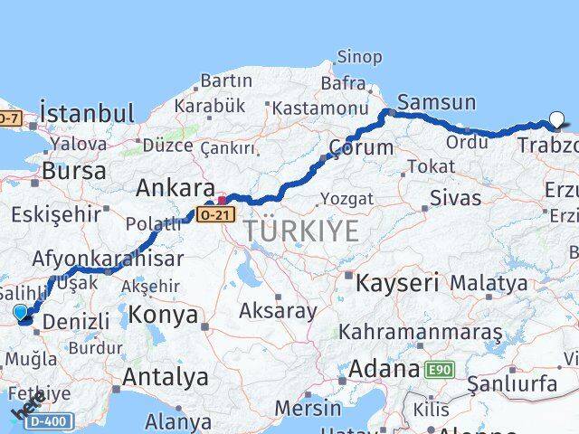 Aydın Buharkent Trabzon Arası Kaç Km - Yol Haritası