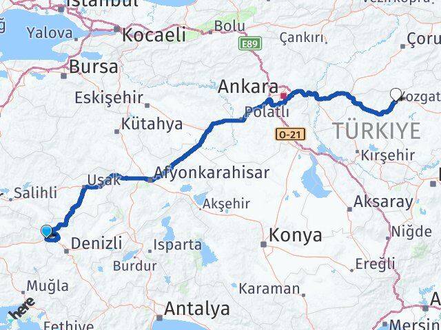 Aydın Buharkent Yozgat Arası Kaç Km - Yol Haritası
