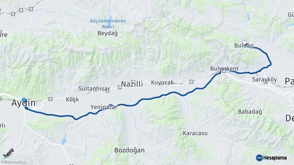 Aydın Buldan Denizli Arası Kaç Km - Yol Haritası