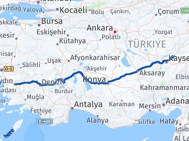 Aydın Bünyan Kayseri Arası Kaç Km - Yol Haritası