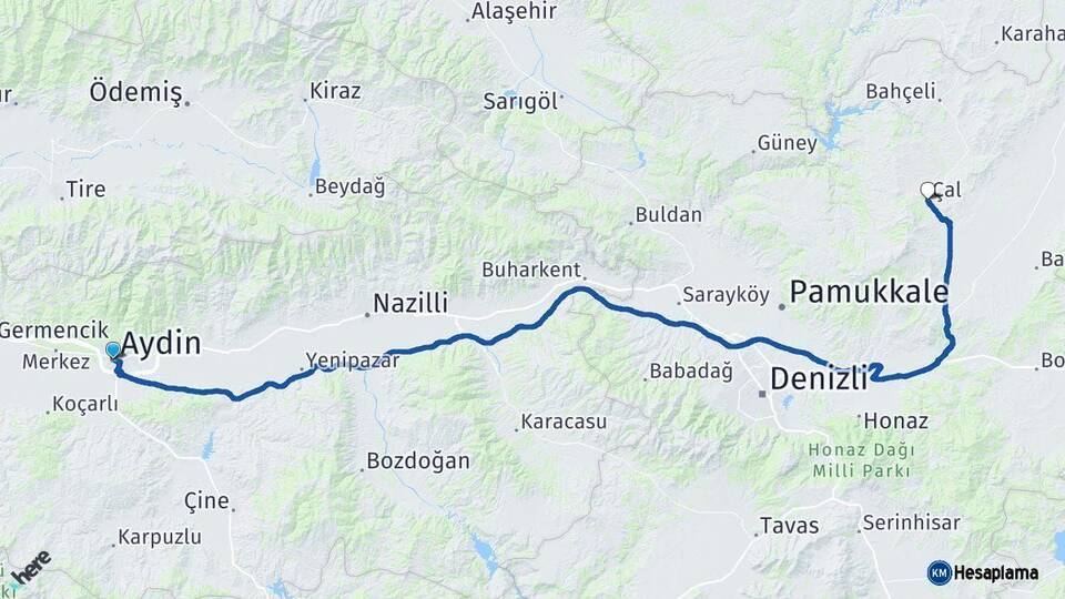Aydın Çal Denizli Arası Kaç Km - Yol Haritası