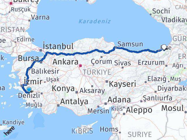 Aydın Çamlıhemşin Rize Arası Kaç Km - Yol Haritası