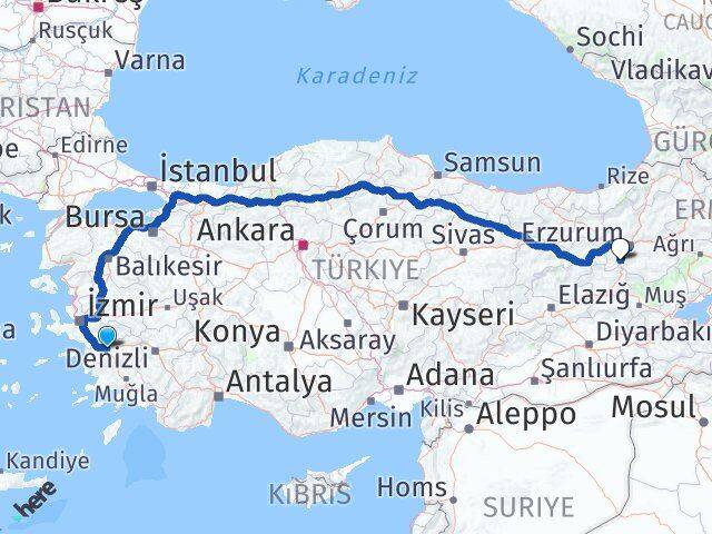 Aydın Çat Erzurum Arası Kaç Km - Yol Haritası