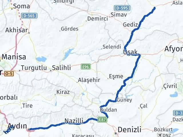 Aydın Çavdarhisar Kütahya Arası Kaç Km - Yol Haritası