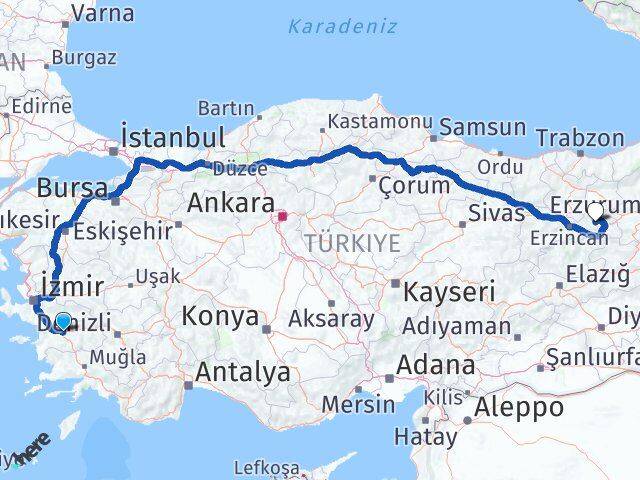 Aydın Çayırlı Erzincan Arası Kaç Km - Yol Haritası