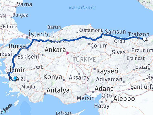 Aydın Çaykara Trabzon Arası Kaç Km - Yol Haritası