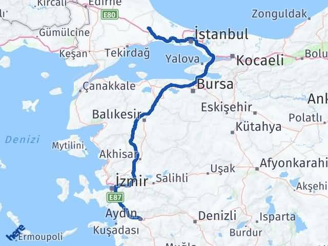 Aydın Çerkezköy Tekirdağ Arası Kaç Km - Yol Haritası