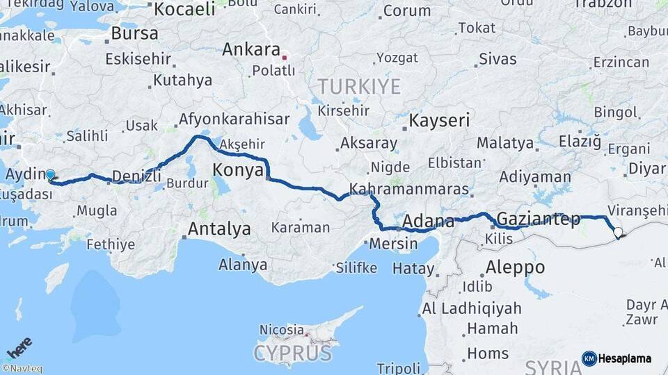 Aydın Ceylanpınar Şanlıurfa Arası Kaç Km - Yol Haritası