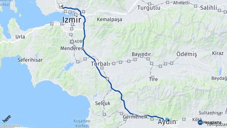 Aydın Çiğli İzmir Arası Kaç Km - Yol Haritası