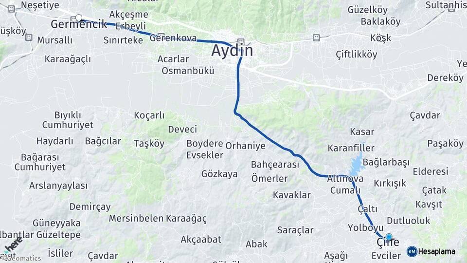 Aydın Çine Germencik Arası Kaç Km - Yol Haritası