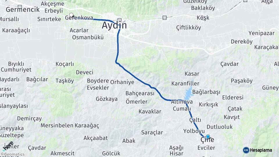 Aydın Çine İncirliova Arası Kaç Km - Yol Haritası