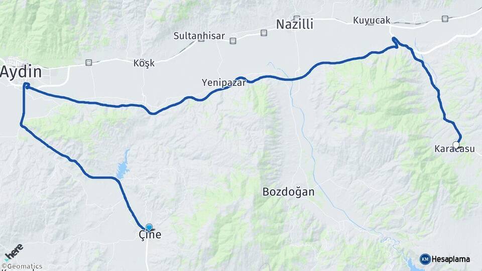 Aydın Çine Karacasu Arası Kaç Km - Yol Haritası