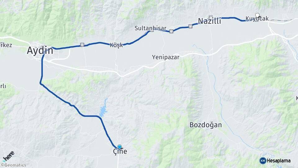 Aydın Çine Kuyucak Arası Kaç Km - Yol Haritası