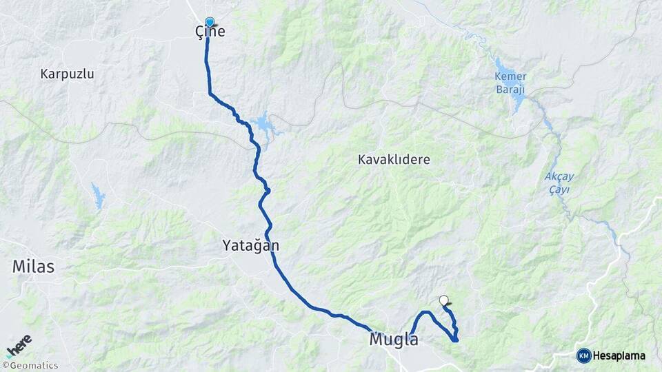 Aydın Çine Menteşe Muğla Arası Kaç Km - Yol Haritası