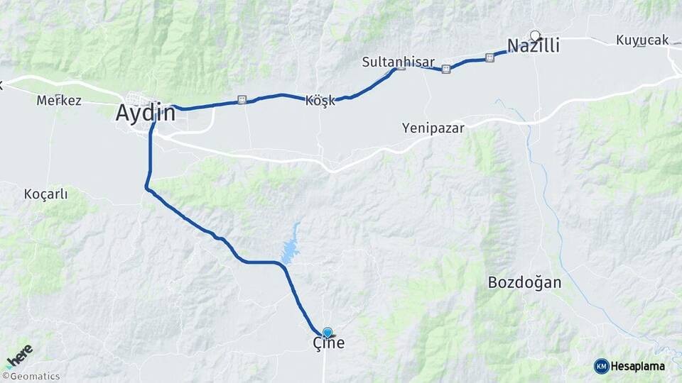 Aydın Çine Nazilli Arası Kaç Km - Yol Haritası
