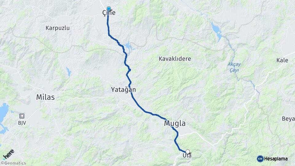 Aydın Çine Ula Muğla Arası Kaç Km - Yol Haritası