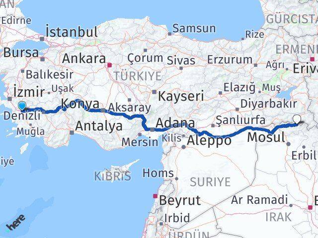 Aydın Çukurca Hakkari Arası Kaç Km - Yol Haritası