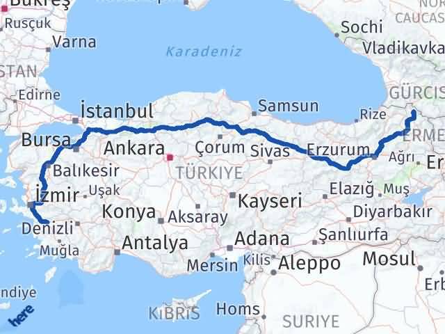 Aydın Damal Ardahan Arası Kaç Km - Yol Haritası