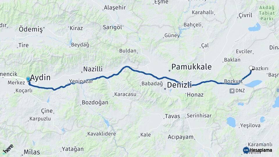 Aydın Dazkırı Afyonkarahisar Arası Kaç Km - Yol Haritası