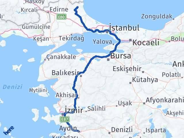 Aydın Demirköy Kırklareli Arası Kaç Km - Yol Haritası