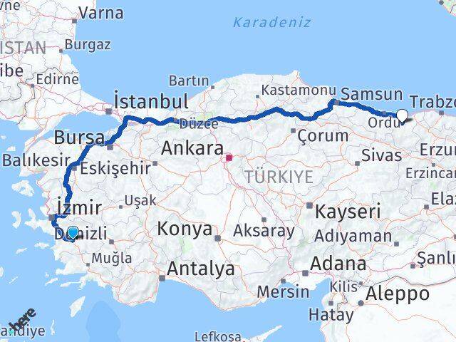 Aydın Dereli Giresun Arası Kaç Km - Yol Haritası