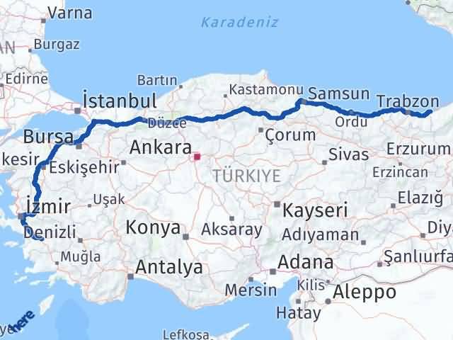 Aydın Derepazarı Rize Arası Kaç Km - Yol Haritası