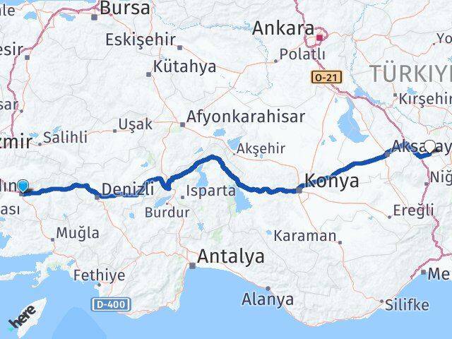 Aydın Derinkuyu Nevşehir Arası Kaç Km - Yol Haritası