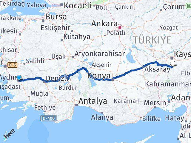 Aydın Develi Kayseri Arası Kaç Km - Yol Haritası