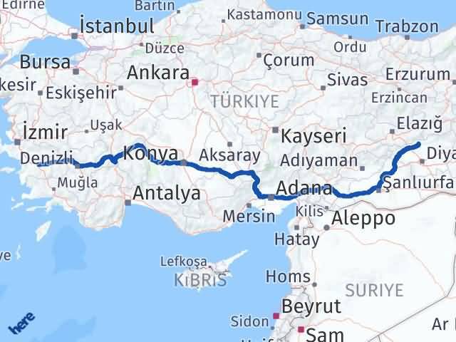Aydın Dicle Diyarbakır Arası Kaç Km - Yol Haritası