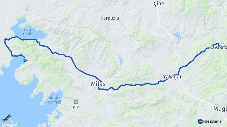 Aydın Didim Akbük Kavaklıdere Muğla Arası Kaç Km - Yol Haritası