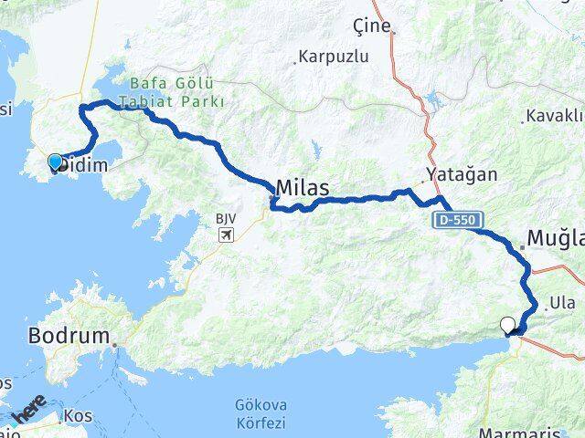 Aydın Didim Akyaka Ula Muğla Arası Kaç Km - Yol Haritası