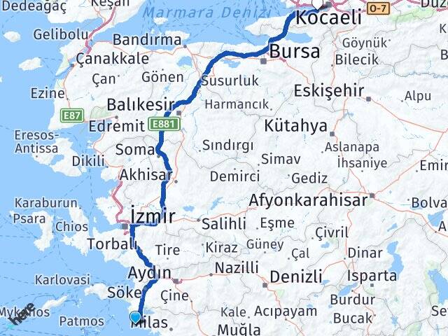 Aydın Didim Değirmendere Yalı Gölcük Kocaeli Arası Kaç Km - Yol Haritası