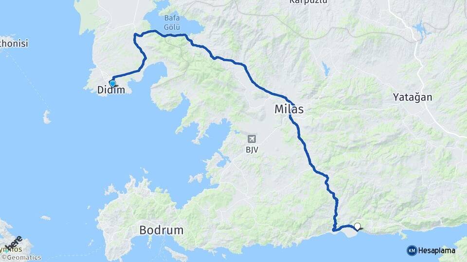 Aydın Didim Ören Milas Muğla Arası Kaç Km - Yol Haritası