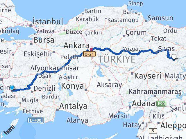 Aydın Divriği Sivas Arası Kaç Km - Yol Haritası