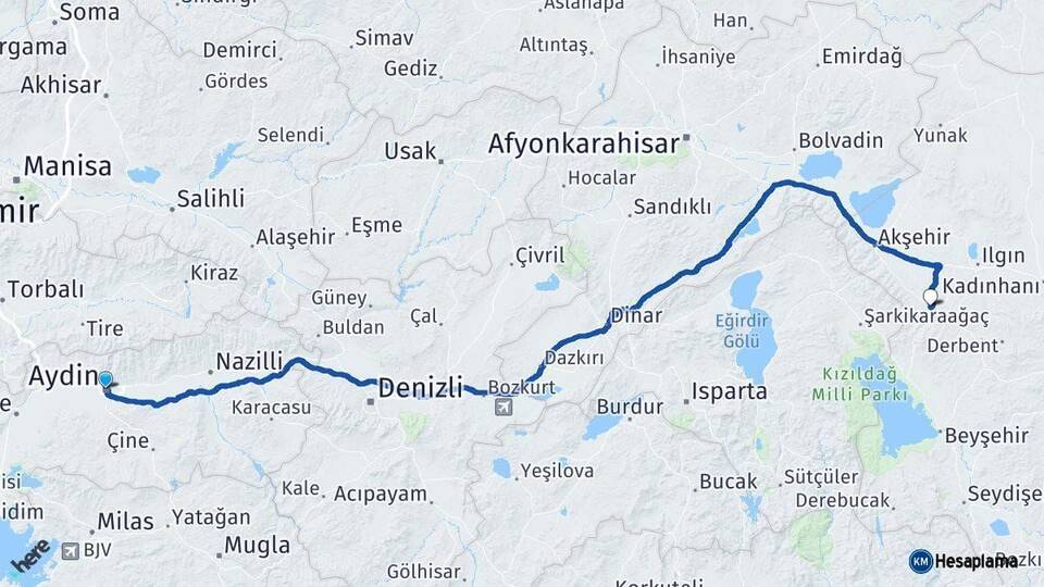 Aydın Doğanhisar Konya Arası Kaç Km - Yol Haritası