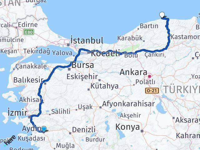 Aydın Doğanyurt Kastamonu Arası Kaç Km - Yol Haritası