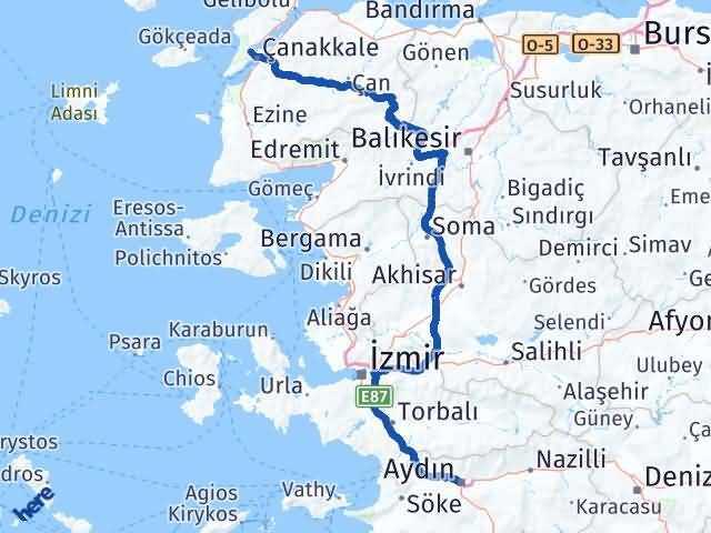 Aydın Eceabat Çanakkale Arası Kaç Km - Yol Haritası