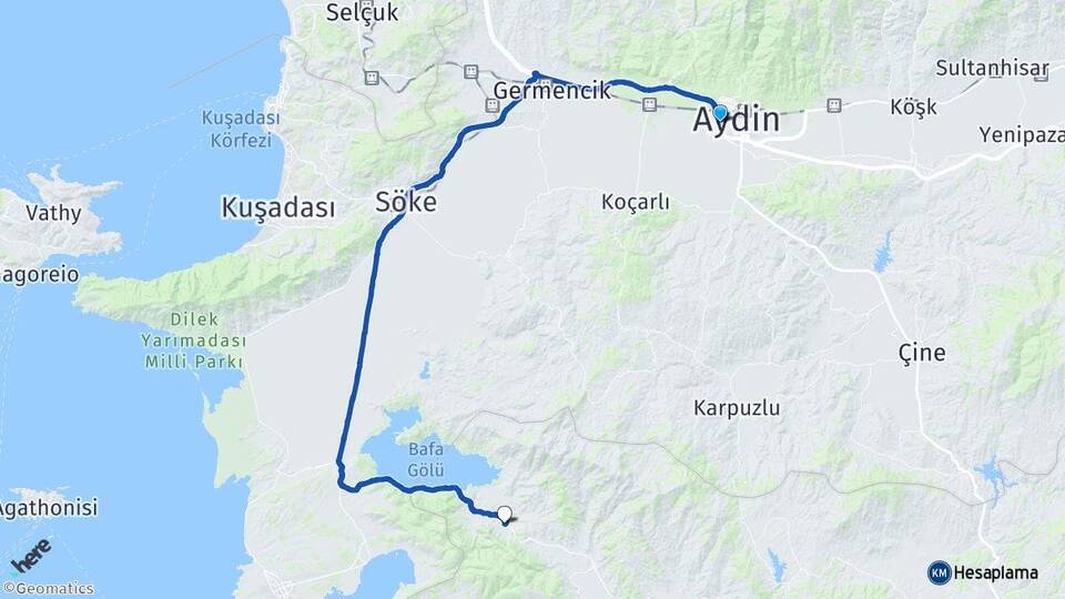 Aydın Efeler Bafa Milas Muğla Arası Kaç Km - Yol Haritası