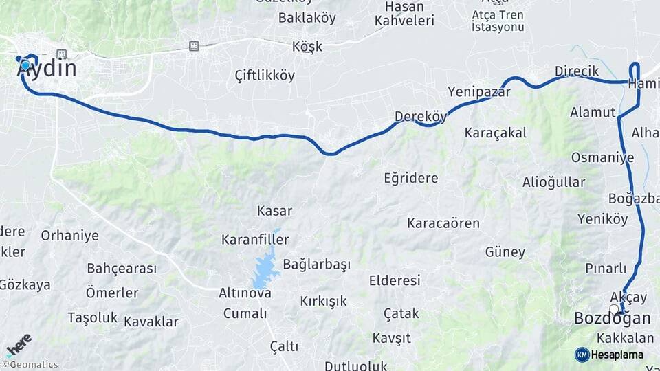 Aydın Efeler Bozdoğan Arası Kaç Km - Yol Haritası