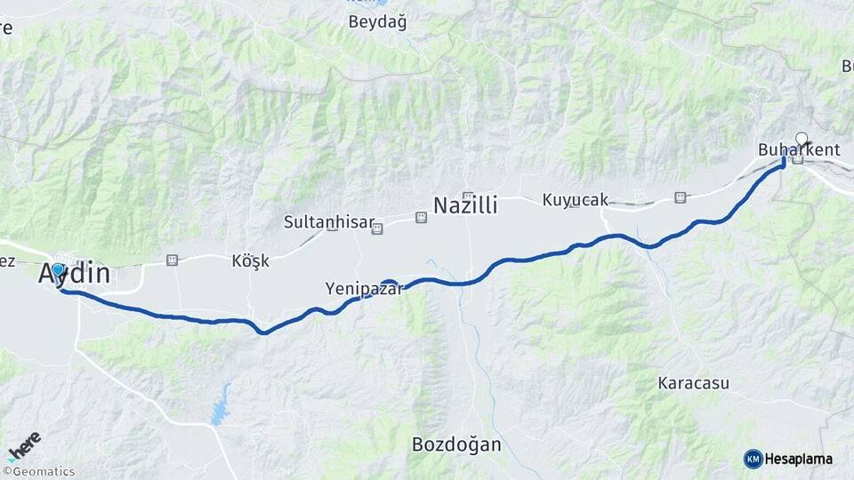 Aydın Efeler Buharkent Arası Kaç Km - Yol Haritası