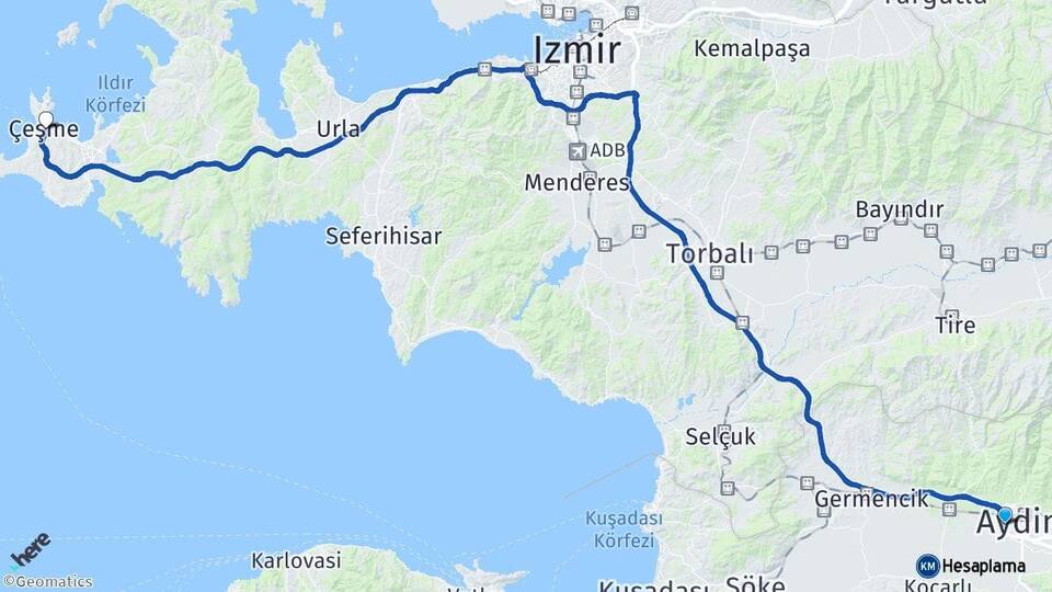 Aydın Efeler Çeşme İzmir Arası Kaç Km - Yol Haritası